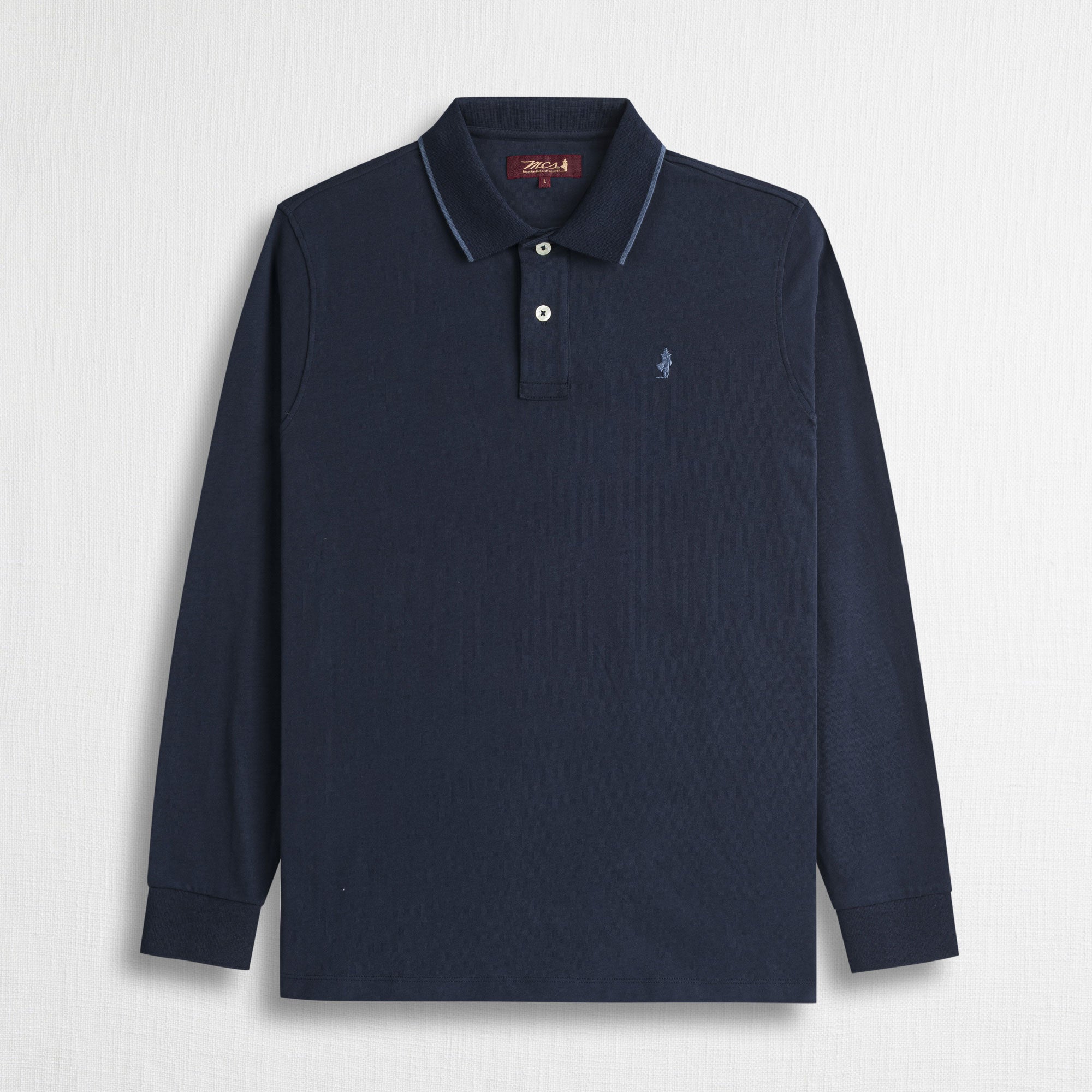 Polo Manica Lunga in Jersey con Colletto in Costina - Blue Navy