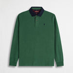 Polo Manica Lunga con Colletto in Gabardina a Contrasto - Dark Green