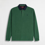 Polo Manica Lunga con Colletto in Gabardina a Contrasto - Dark Green