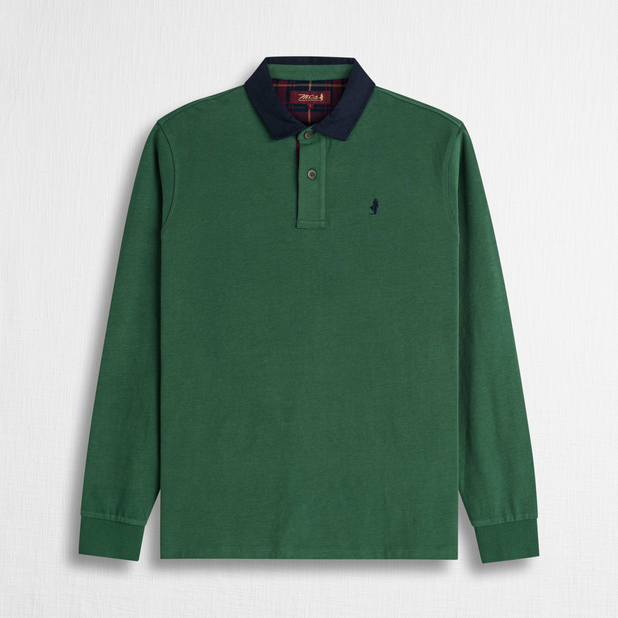 Polo Manica Lunga con Colletto in Gabardina a Contrasto - Dark Green