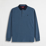 Polo Manica Lunga con Colletto in Gabardina a Contrasto - Indigo Dust