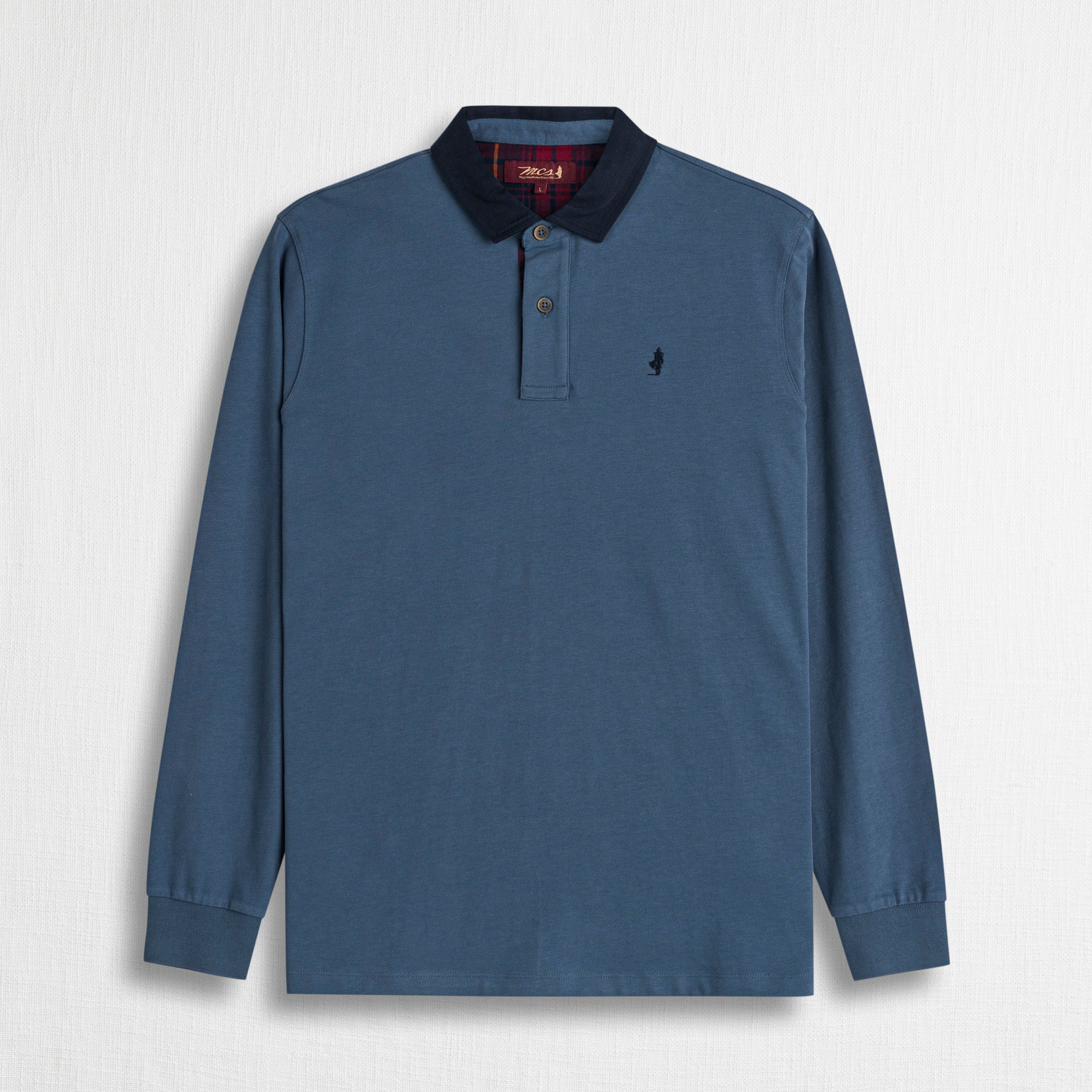 Polo Manica Lunga con Colletto in Gabardina a Contrasto - Indigo Dust