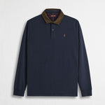 Polo Manica Lunga con Colletto in Velluto - Blue Navy