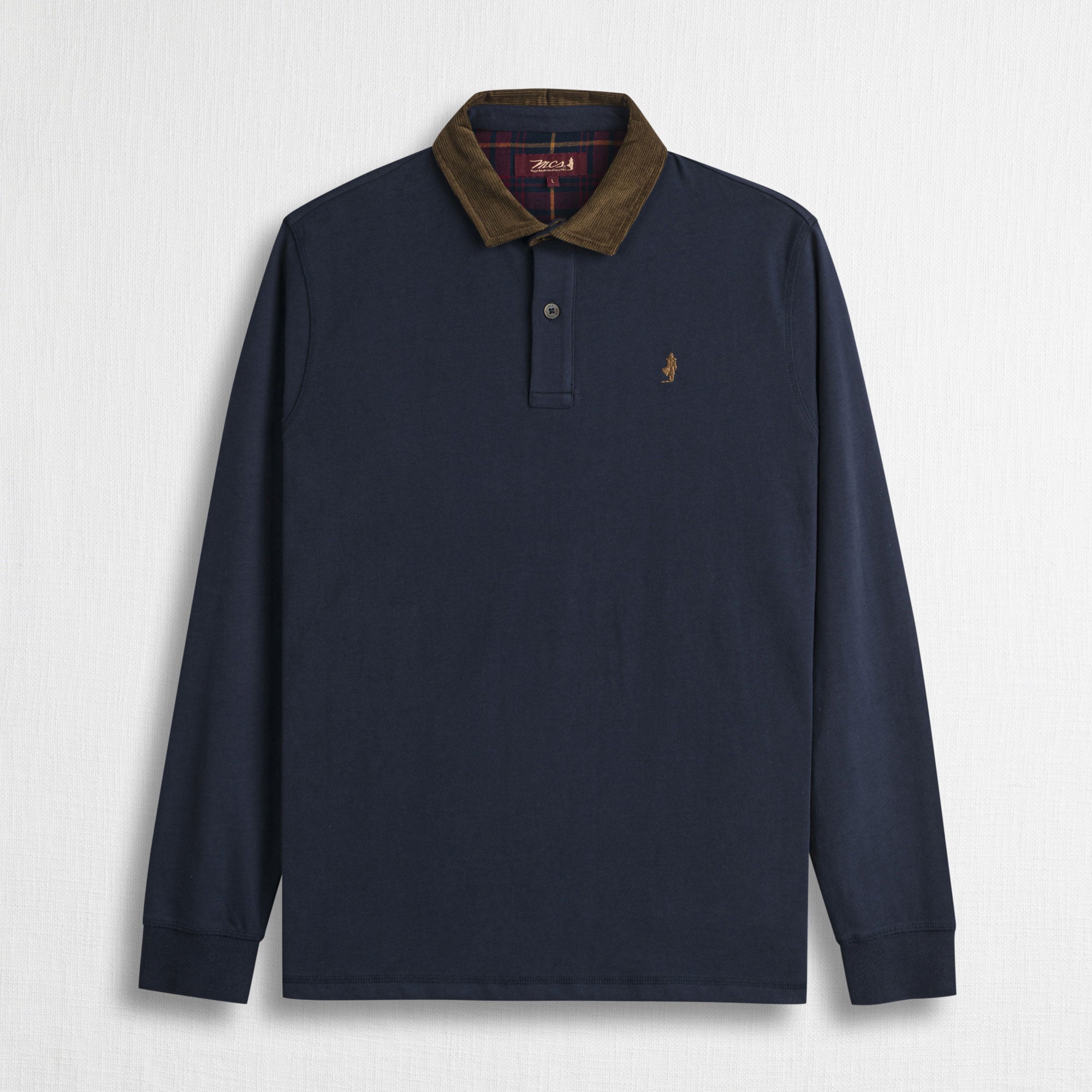 Polo Manica Lunga con Colletto in Velluto - Blue Navy