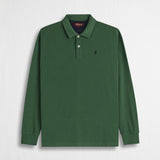 Polo Manica Lunga in Piquet con Dettagli a Contrasto - Dark Green