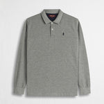 Polo Manica Lunga in Piquet con Dettagli a Contrasto - Mid Grey