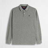 Polo Manica Lunga in Piquet con Dettagli a Contrasto - Mid Grey