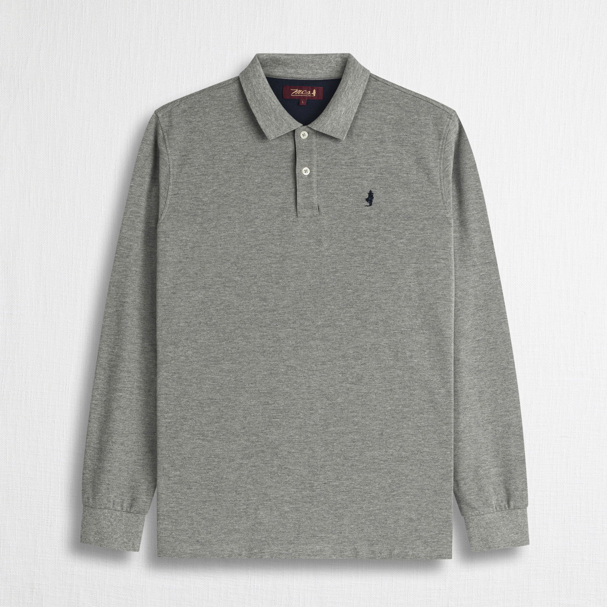 Polo Manica Lunga in Piquet con Dettagli a Contrasto - Mid Grey