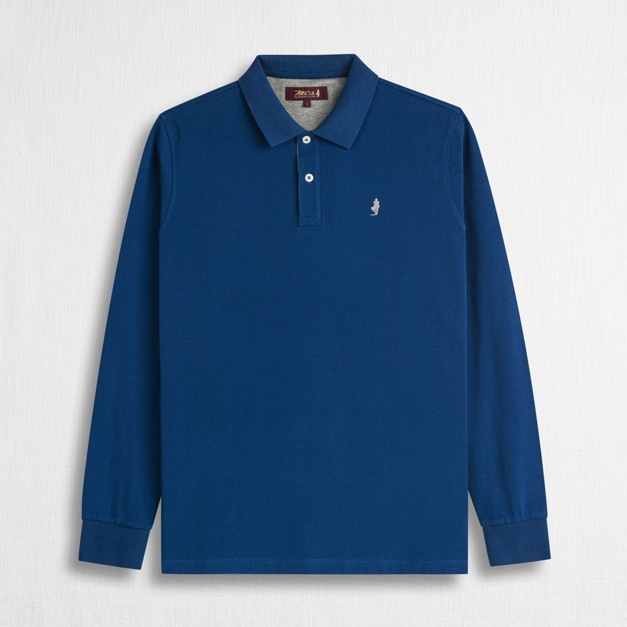 Polo Manica Lunga in Piquet con Dettagli a Contrasto - Stone Blue