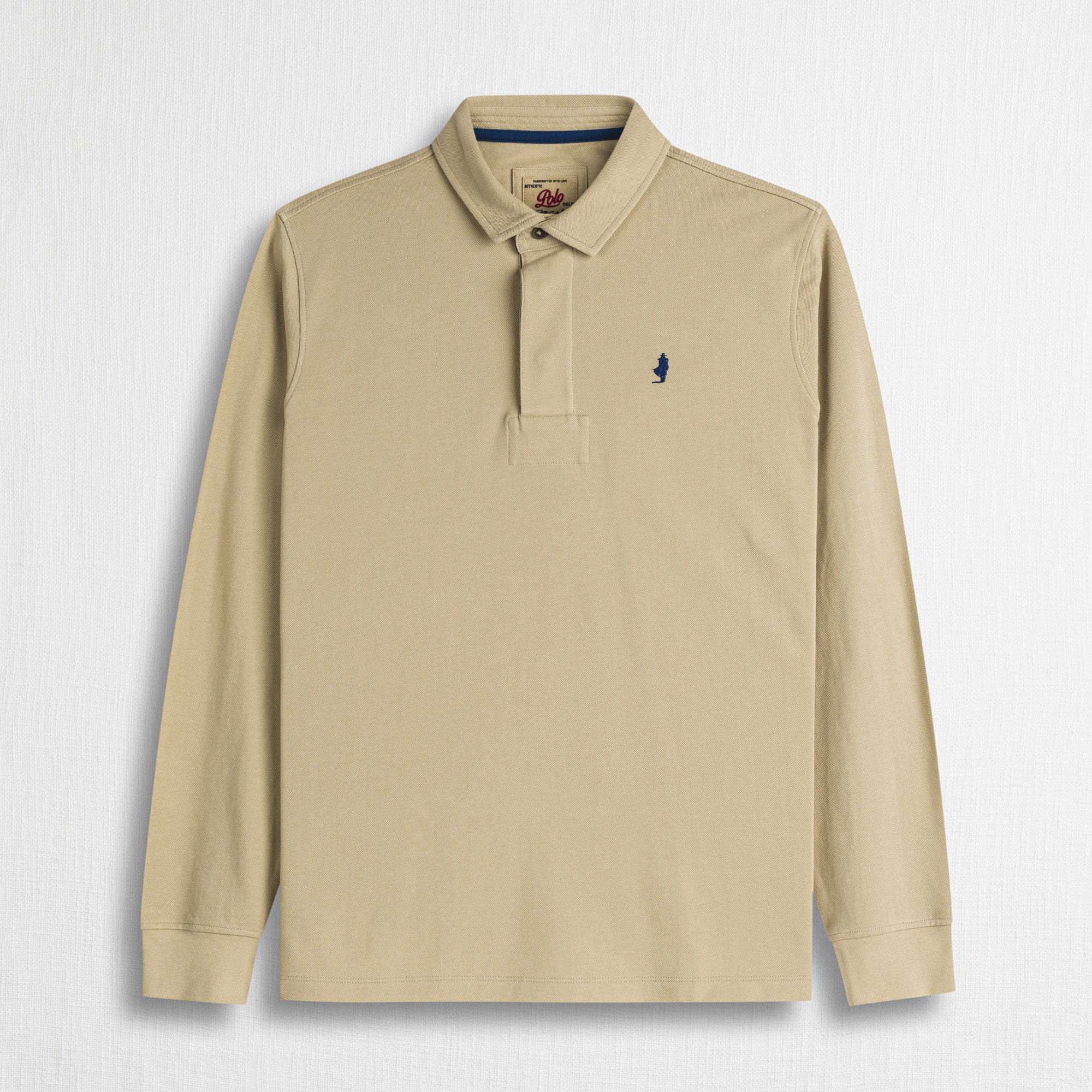 Polo Manica Lunga in Piquet Smerigliato - Sand