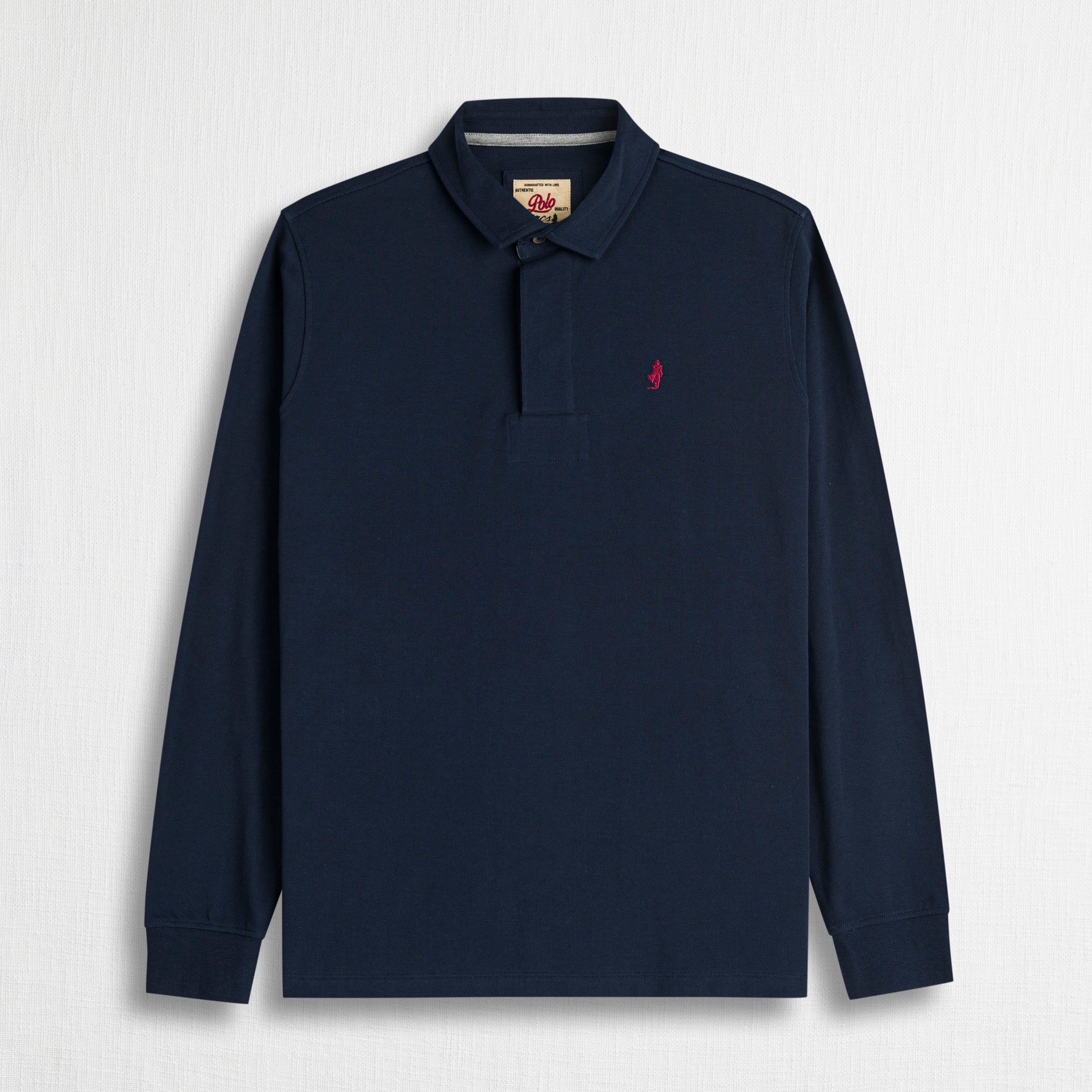 Polo Manica Lunga in Piquet Smerigliato - Blue Navy