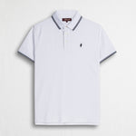 Polo 100% cotone piquet con dettagli a righe - White