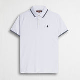 Polo 100% cotone piquet con dettagli a righe - White