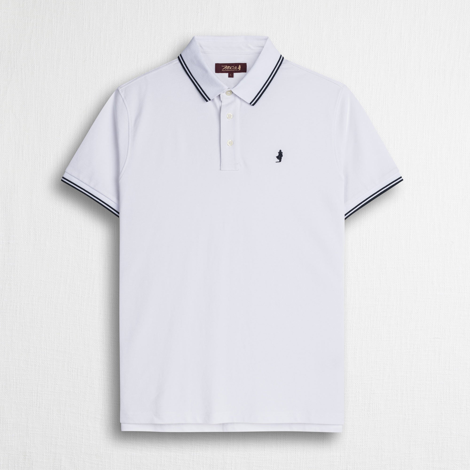 Polo 100% cotone piquet con dettagli a righe - White