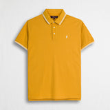 Polo 100% cotone piquet con dettagli a righe - Gold Yellow