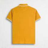 100% Cotton Piqué Polo with Striped Details - Gold Yellow