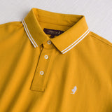 100% Cotton Piqué Polo with Striped Details - Gold Yellow