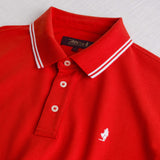 100% Cotton Piqué Polo with Striped Details - Spice Orange