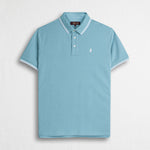 Polo 100% cotone piquet con dettagli a righe - Sky Blue