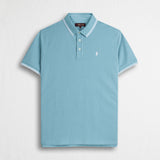 Polo 100% cotone piquet con dettagli a righe - Sky Blue