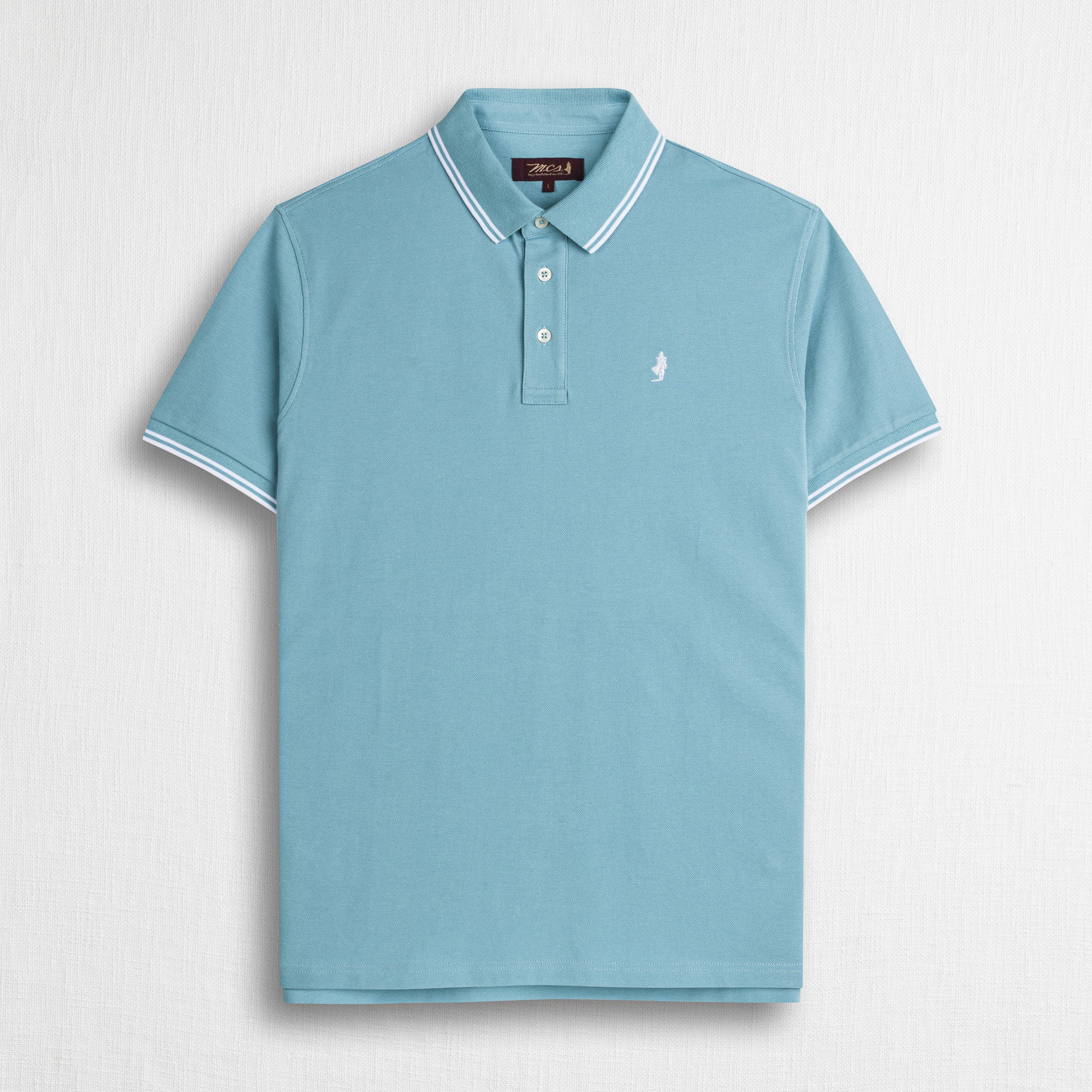 Polo 100% cotone piquet con dettagli a righe - Sky Blue