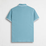 100% Cotton Piqué Polo with Striped Details - Sky Blue