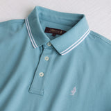 100% Cotton Piqué Polo with Striped Details - Sky Blue