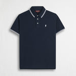 Polo 100% cotone piquet con dettagli a righe - Navy Blue