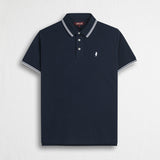 Polo 100% cotone piquet con dettagli a righe - Navy Blue