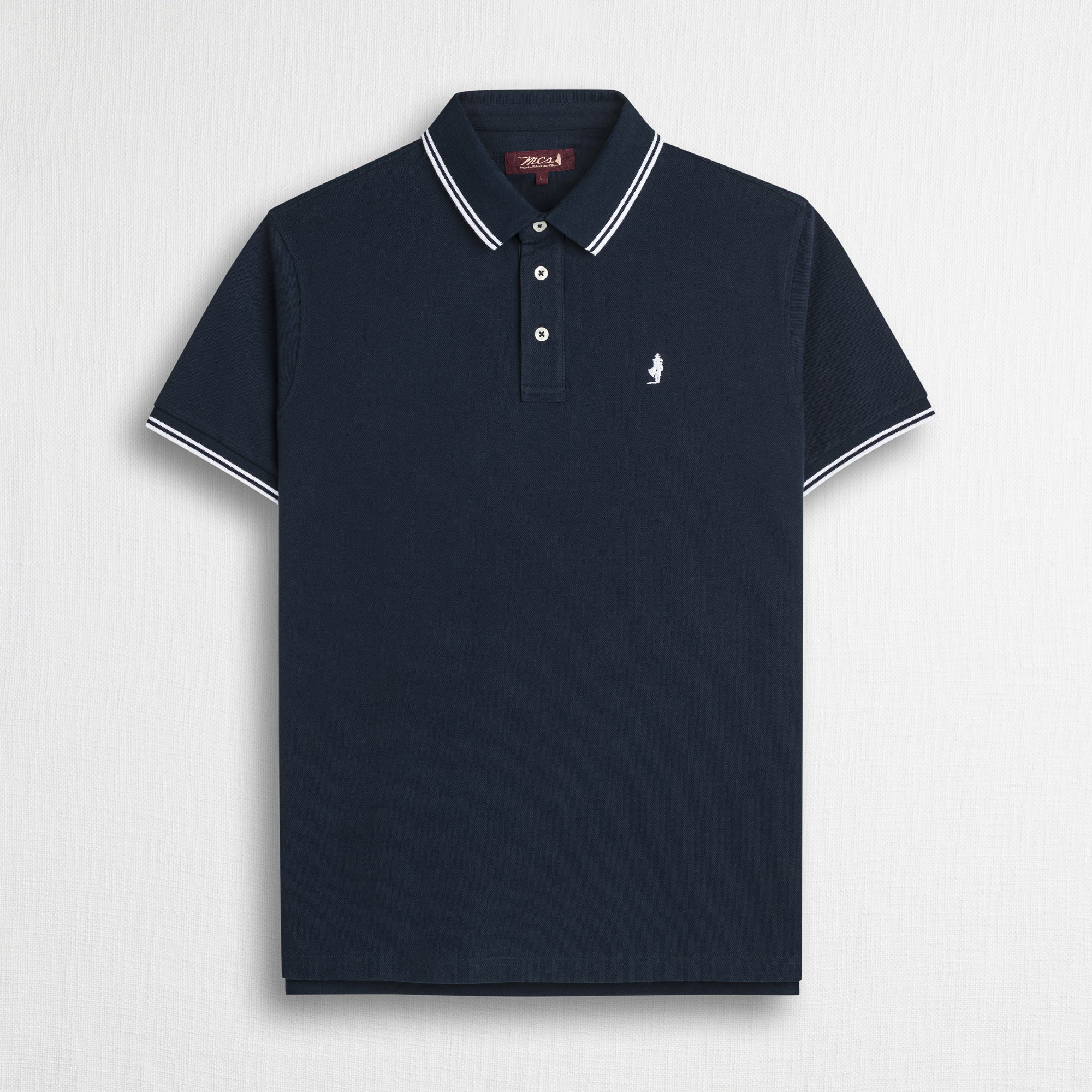 Polo 100% cotone piquet con dettagli a righe - Navy Blue