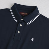 100% Cotton Piqué Polo with Striped Details - Navy Blue