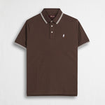 Polo 100% cotone piquet con dettagli a righe - Chocolate