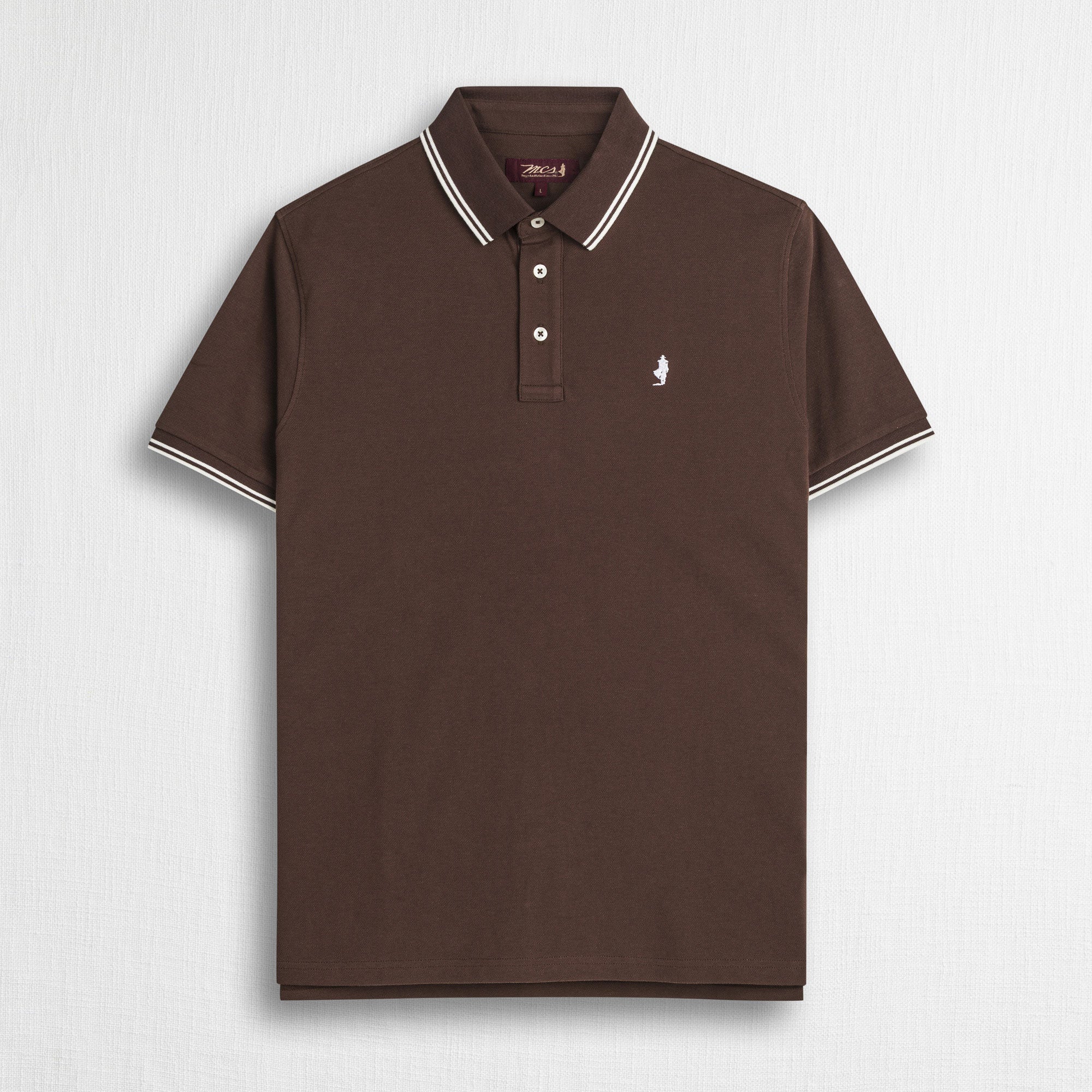 Polo 100% cotone piquet con dettagli a righe - Chocolate