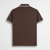 100% Cotton Piqué Polo with Striped Details - Chocolate
