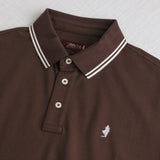 100% Cotton Piqué Polo with Striped Details - Chocolate