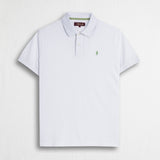 Polo cotone stretch piquet con collo jacquard - White