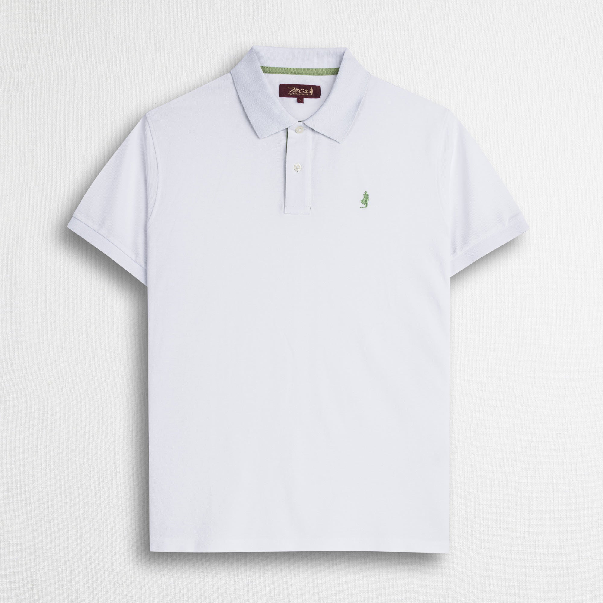 Polo cotone stretch piquet con collo jacquard - White