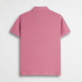 Stretch Cotton Piqué Polo with Jacquard Collar - Wild Rose