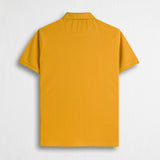 Stretch Cotton Piqué Polo with Jacquard Collar - Gold Yellow