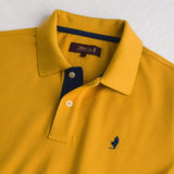 Stretch Cotton Piqué Polo with Jacquard Collar - Gold Yellow
