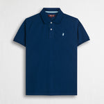 Polo cotone stretch piquet con collo jacquard - Deep Blue