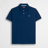 Polo cotone stretch piquet con collo jacquard - Deep Blue