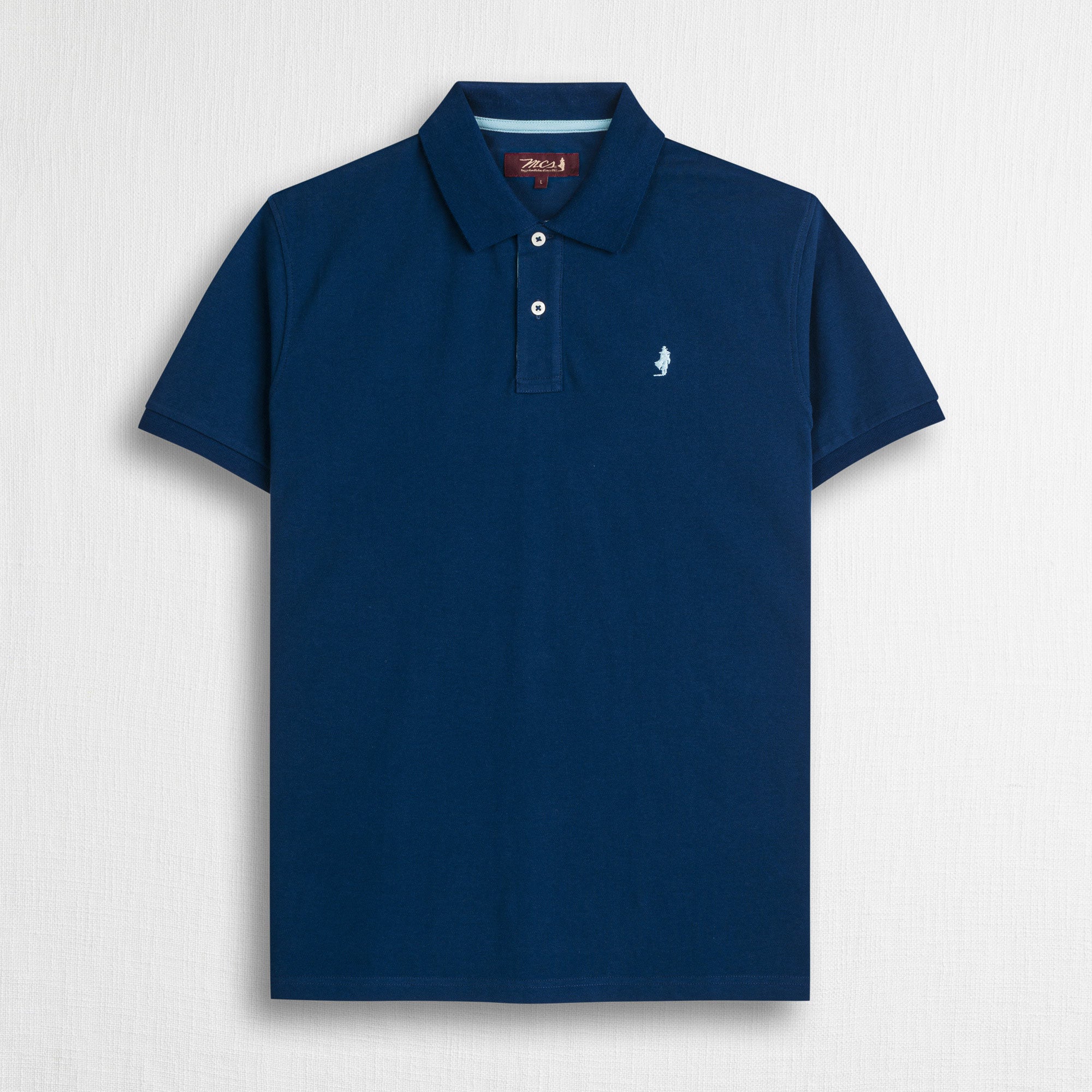 Polo cotone stretch piquet con collo jacquard - Deep Blue