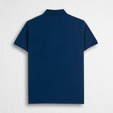 Stretch Cotton Piqué Polo with Jacquard Collar - Deep Blue