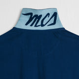 Stretch Cotton Piqué Polo with Jacquard Collar - Deep Blue