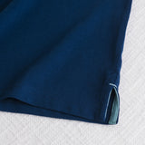 Stretch Cotton Piqué Polo with Jacquard Collar - Deep Blue