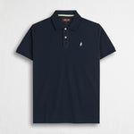Polo cotone stretch piquet con collo jacquard - Navy Blue