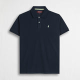 Polo cotone stretch piquet con collo jacquard - Navy Blue