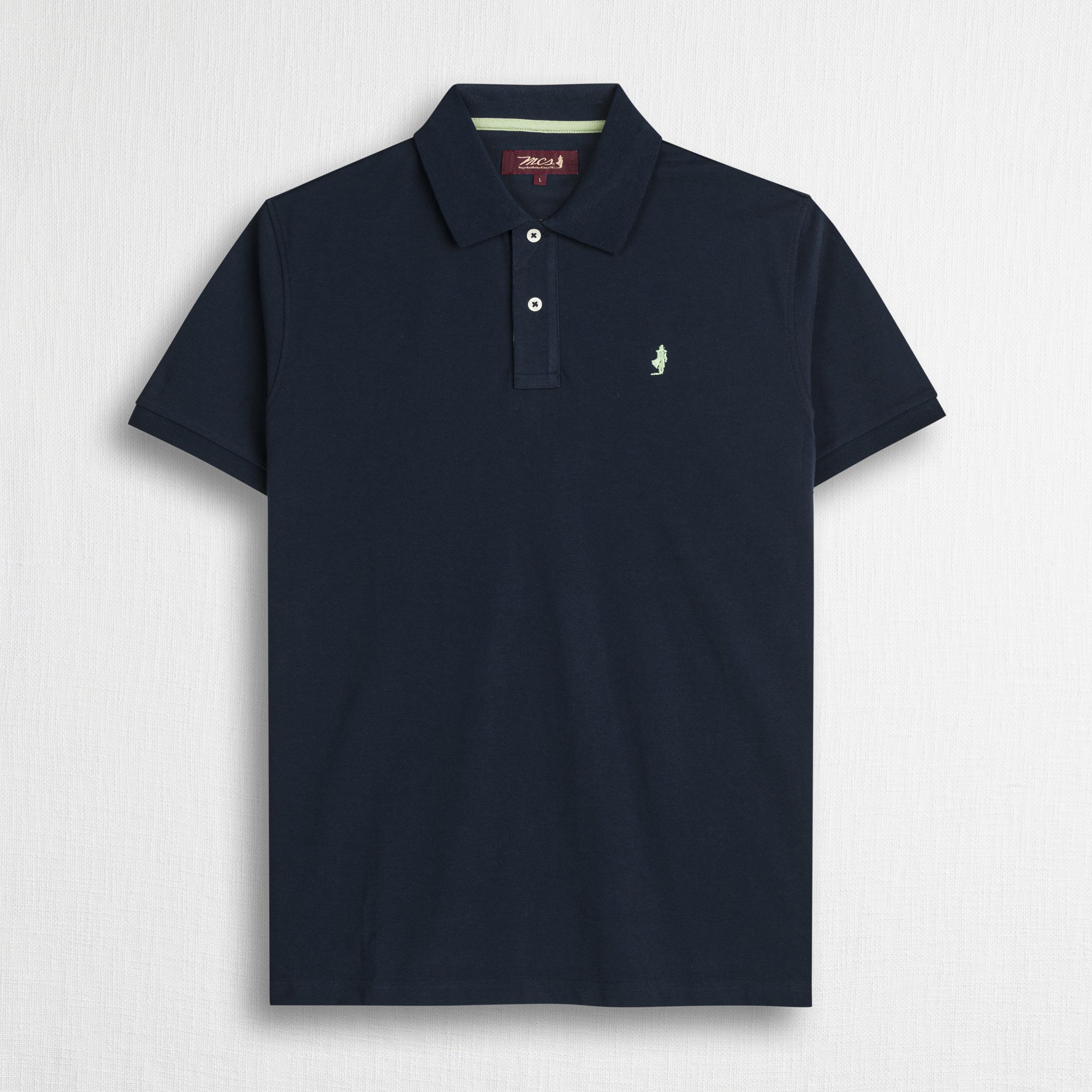 Polo cotone stretch piquet con collo jacquard - Navy Blue