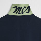 Stretch Cotton Piqué Polo with Jacquard Collar - Navy Blue